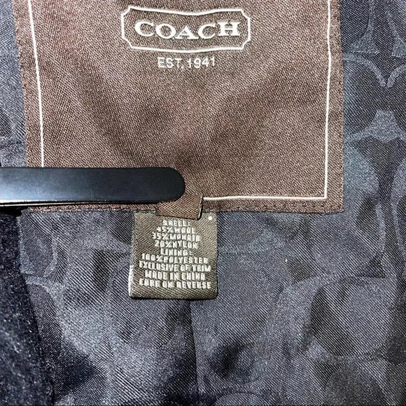 COACH Mohair Wool Long Line Pea Coat Leather Trim - Picture 7 of 7